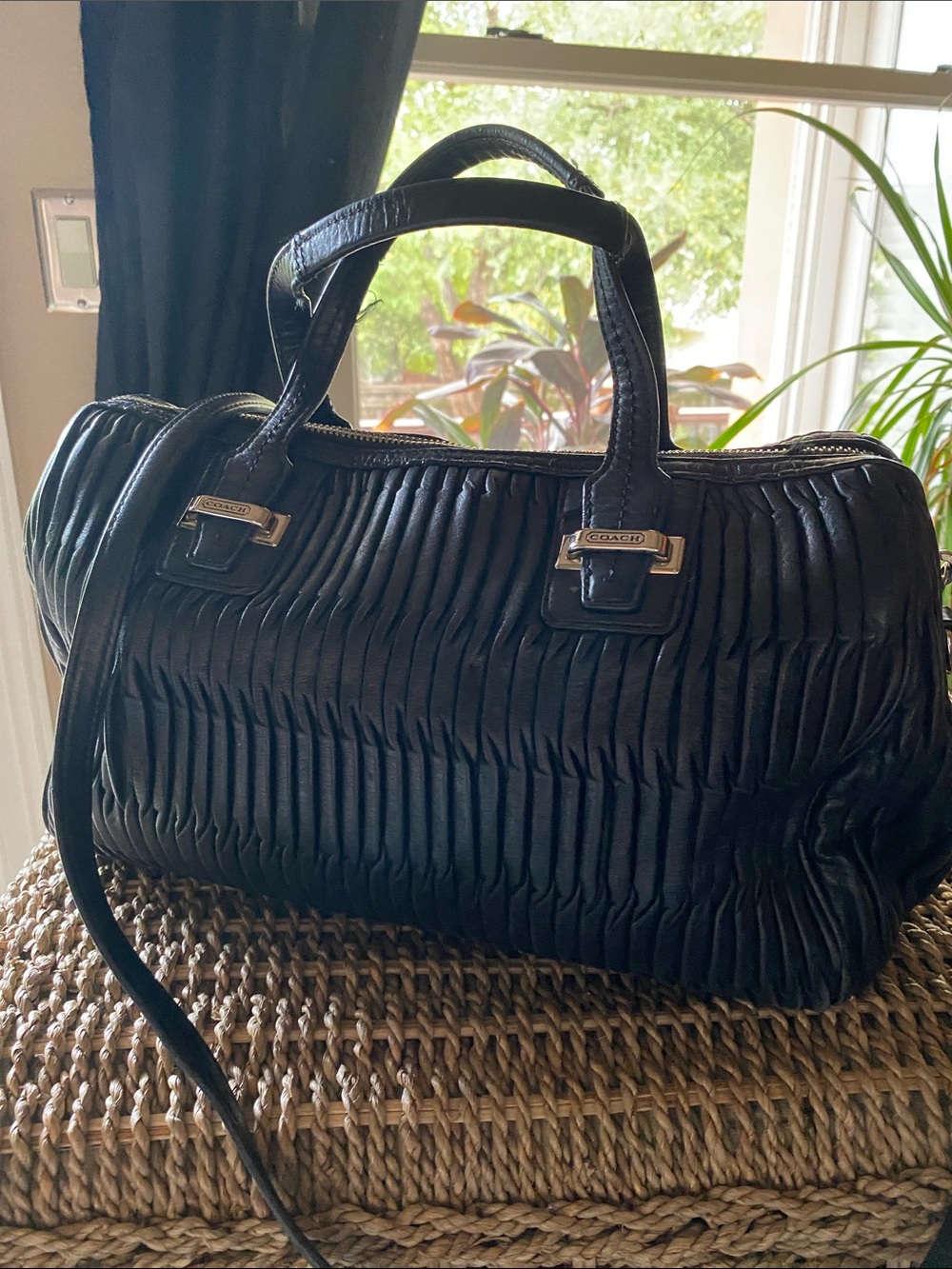 Coach Madison Taylor Gathered Black  Leather Satchel F25250